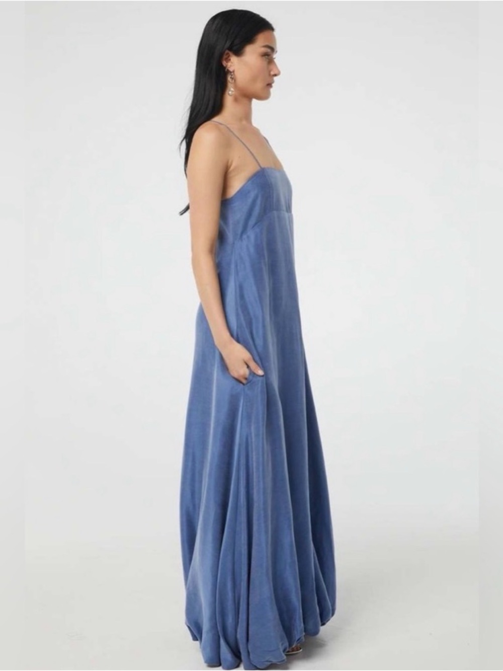 The Line By K - Erma Blue Bubble Maxi Dress with Spaghetti Straps sz XS - Picture 2 of 9